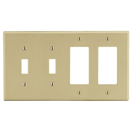 Hubbell Wiring Device-Kellems Wallplate, 4-Gang, 2) Toggle 2) Decorator, Ivory P2262I